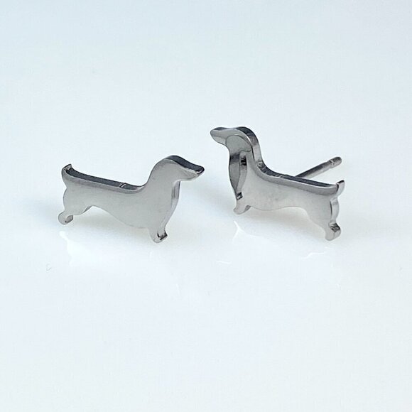 Tiny Dachshund Dog Stud Earrings Stainless Steel - Picture 4 of 7
